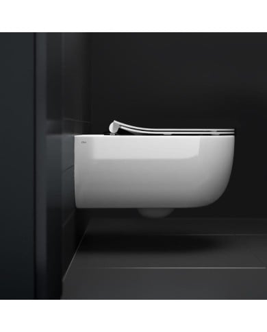 Toilette blanc brillant 49cm abattant mince Hammock Rimless Clou Toilette blanc brillant 49cm abattant mince Hammock Rimless Clou