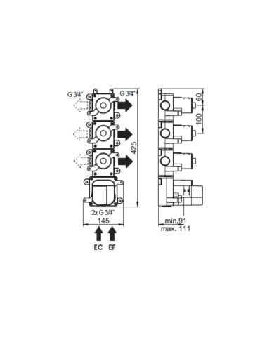 Box + habillage 3 voies thermostatique Minoé Horus