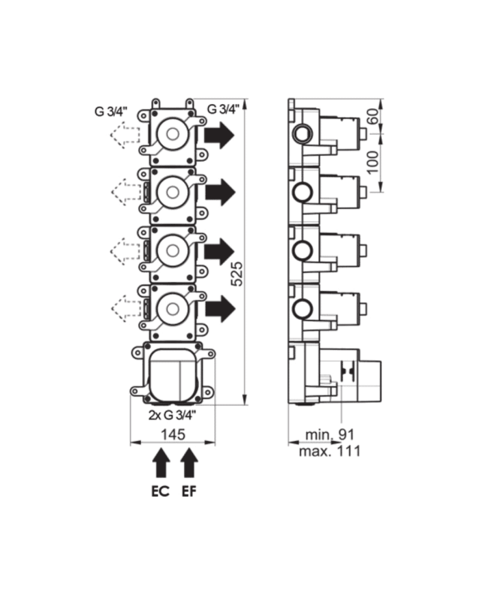 Box + habillage 4 voies thermostatique Minoé Horus Box + habillage 4 voies thermostatique Minoé Horus