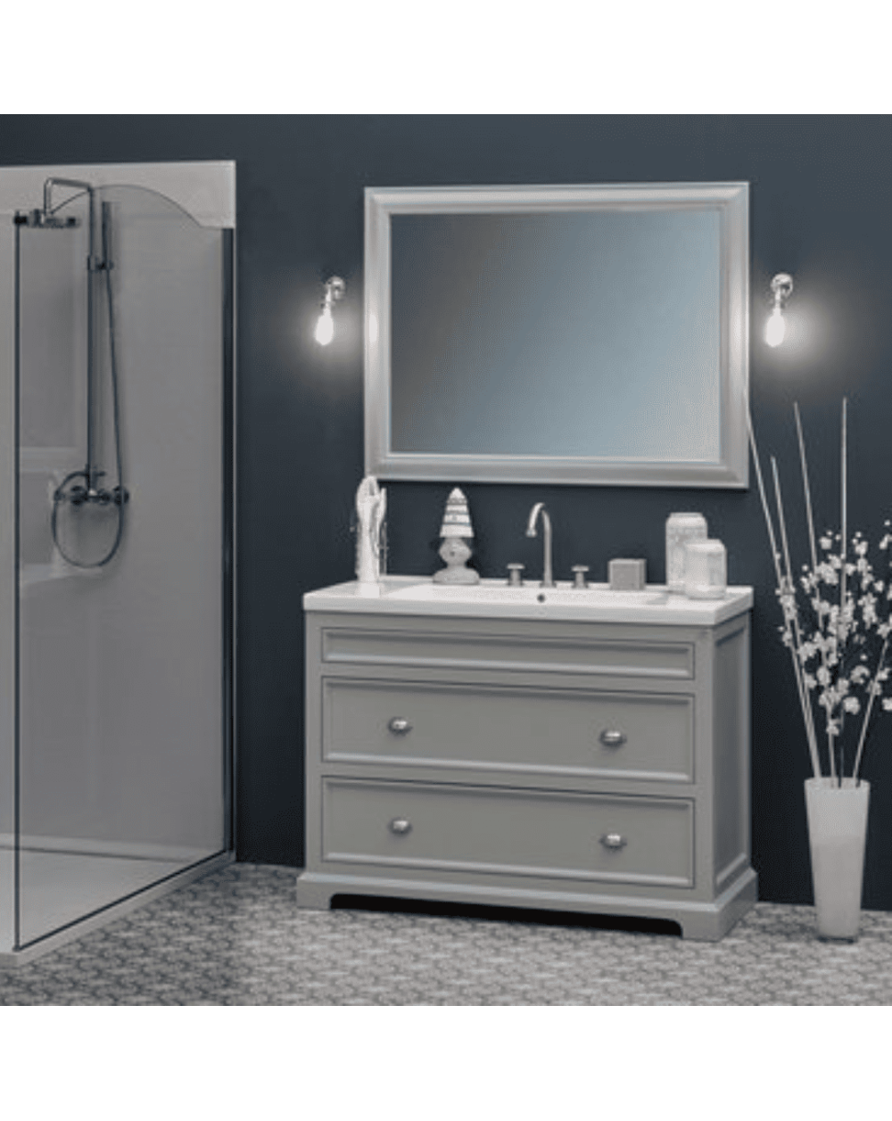 Meuble lavabo 121 cm en pin et miroir Trendy Aqua Prestige