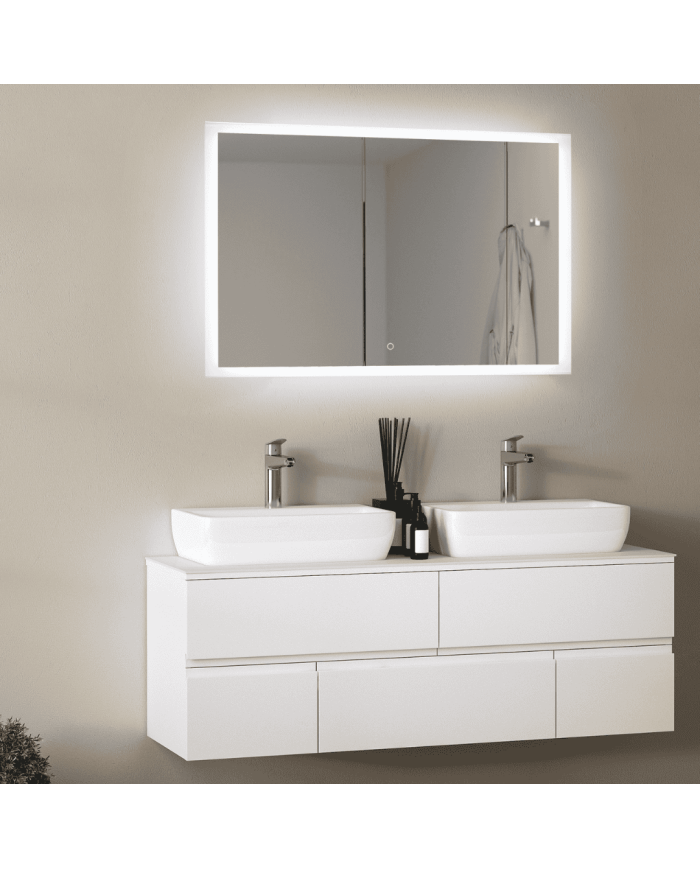 Miroir rectangulaire Amanzi 113 par ACB, éclairage LED, design minimaliste pour salle de bain moderne.