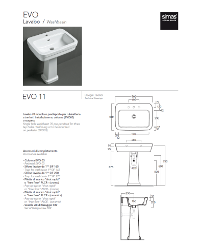 Lavabo rétro Simas | Céramique italienne 70 cm