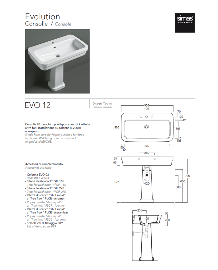 lavabo rétro Simas 90 | Céramique artisanale italienne