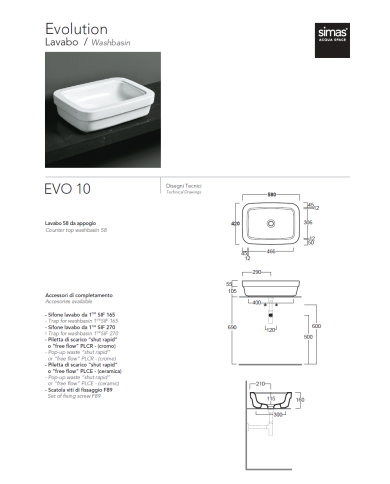Lavabo suspendu Simas | Céramique italienne 58 cm