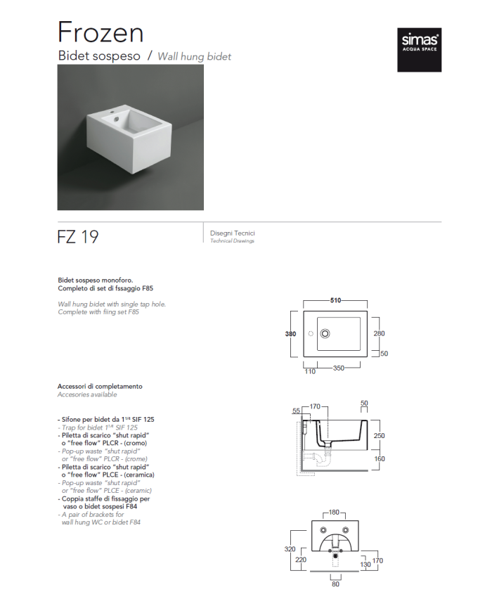 Bidet suspendu - Simas