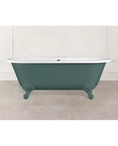 Baignoire Cheshire Victoria+Albert en vert, style rétro, pieds ornementés, fonte émaillée.