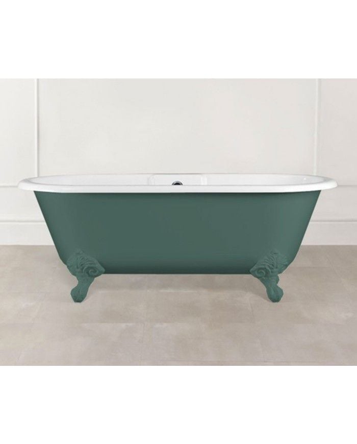 Baignoire Cheshire Victoria+Albert en vert, style rétro, pieds ornementés, fonte émaillée.