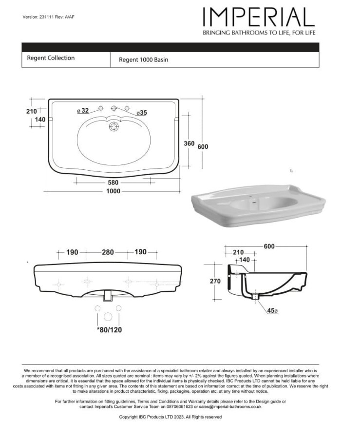 Lavabo 100 Regent Imperial