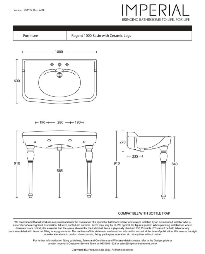 Lavabo 100 Regent Imperial