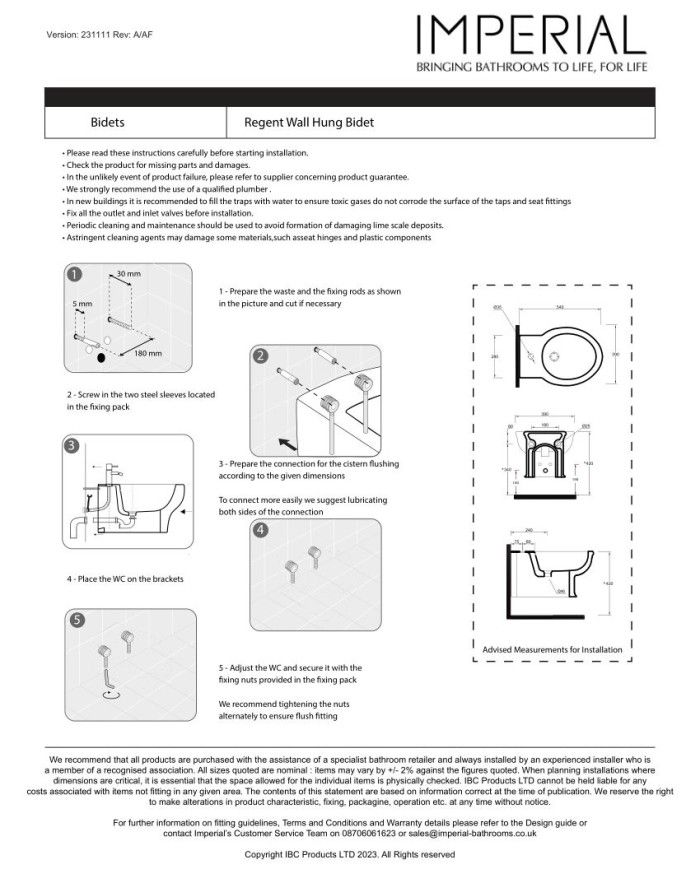 bidet suspendu imperial | Regent Blanc Céramique