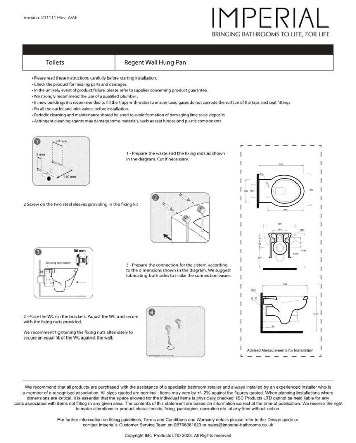 cuvette suspendue imperial | Regent Blanc Haut de Gamme
