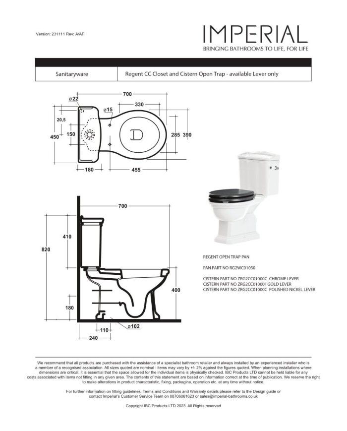 cuvette monobloc imperial | Regent Blanc & Finitions