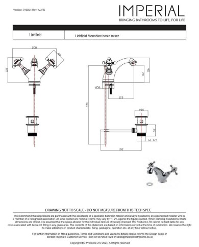 Mélangeur lavabo Lichfield Imperial Mélangeur lavabo Lichfield Imperial