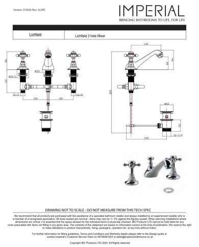 Mélangeur lavabo croisillons - Lichfield Imperial