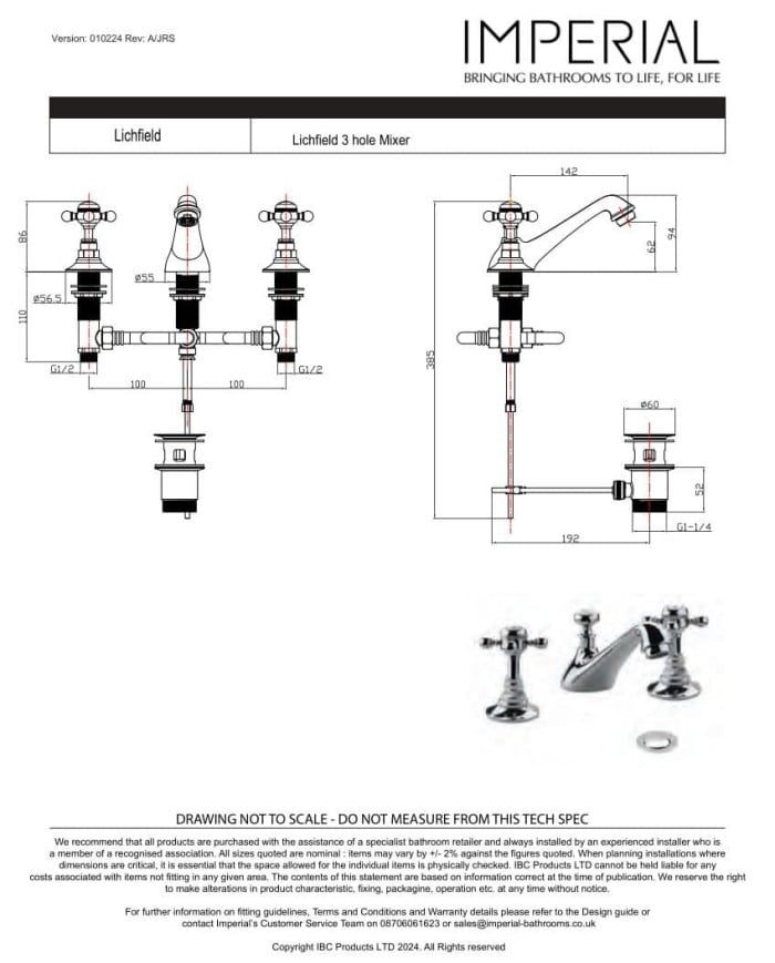 Mélangeur lavabo croisillons - Lichfield Imperial