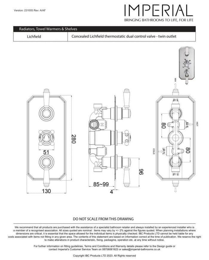 mitigeur thermostatique imperial lichfield | 2 sorties encastré