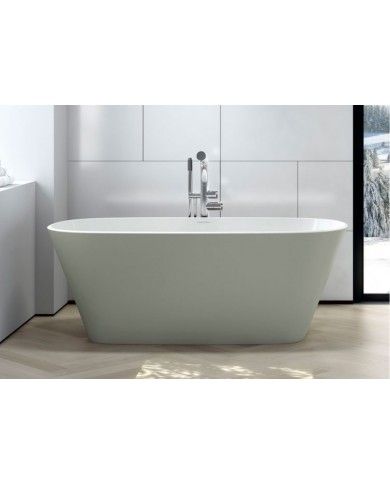 Baignoire ovale Vetralla Victoria+Albert en pierre composite blanche avec robinetterie chromée.
