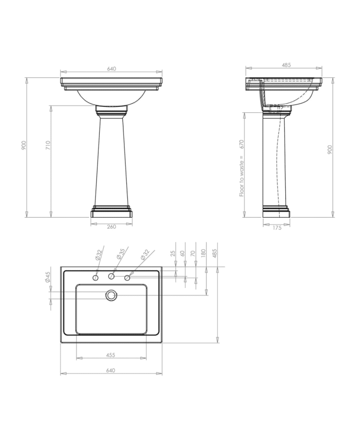 Grand Lavabo 640 mm Astoria deco Imperial