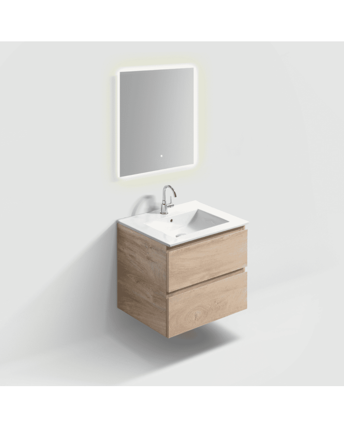 Meuble 60cm 2 tiroirs + miroir LED - InBe - Clou Meuble 60cm 2 tiroirs + miroir LED - InBe - Clou
