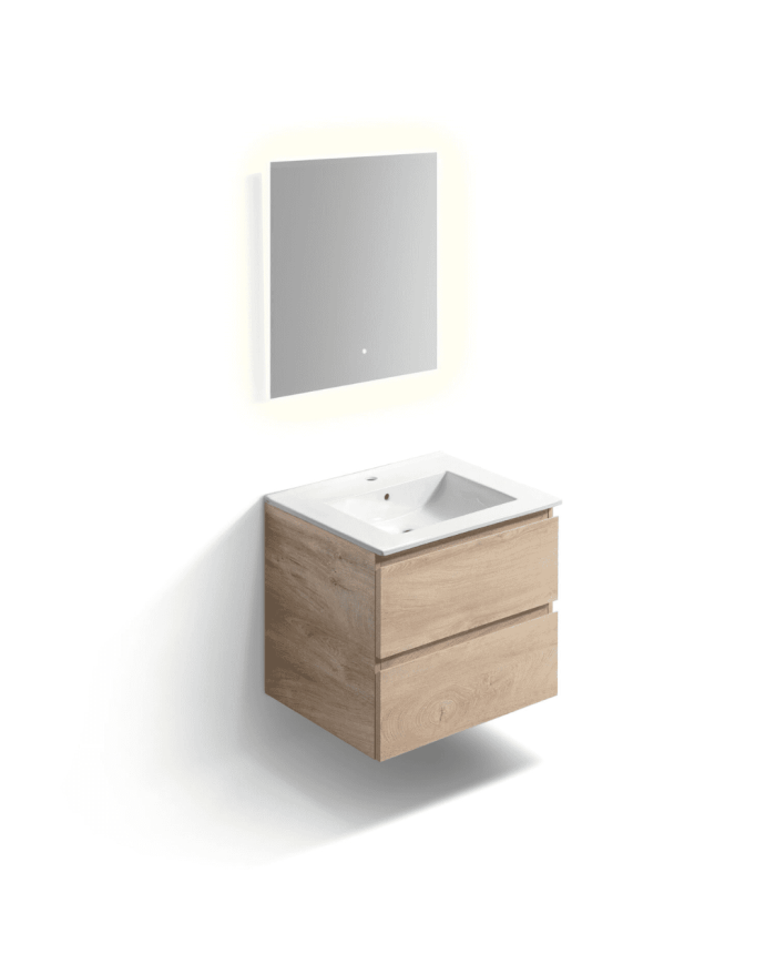 Meuble 60cm 2 tiroirs + miroir LED - InBe - Clou Meuble 60cm 2 tiroirs + miroir LED - InBe - Clou