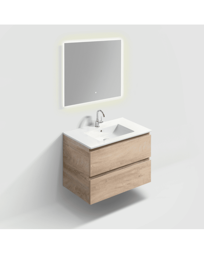 Meuble 80cm 2 tiroirs + miroir LED - InBe - Clou Meuble 80cm 2 tiroirs + miroir LED - InBe - Clou