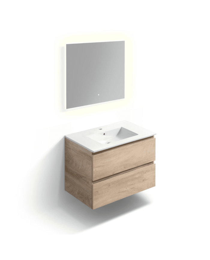 Meuble 80cm 2 tiroirs + miroir LED - InBe - Clou Meuble 80cm 2 tiroirs + miroir LED - InBe - Clou