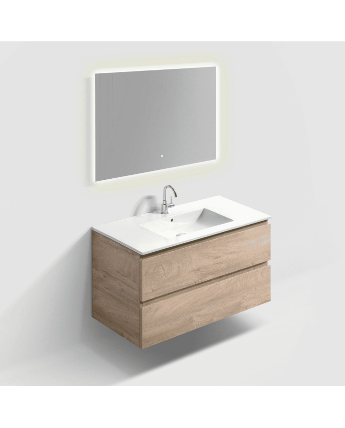 Meuble 100cm 2 tiroirs + miroir LED - InBe - Clou Meuble 100cm 2 tiroirs + miroir LED - InBe - Clou