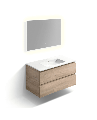 Meuble 100cm 2 tiroirs + miroir LED - InBe - Clou Meuble 100cm 2 tiroirs + miroir LED - InBe - Clou