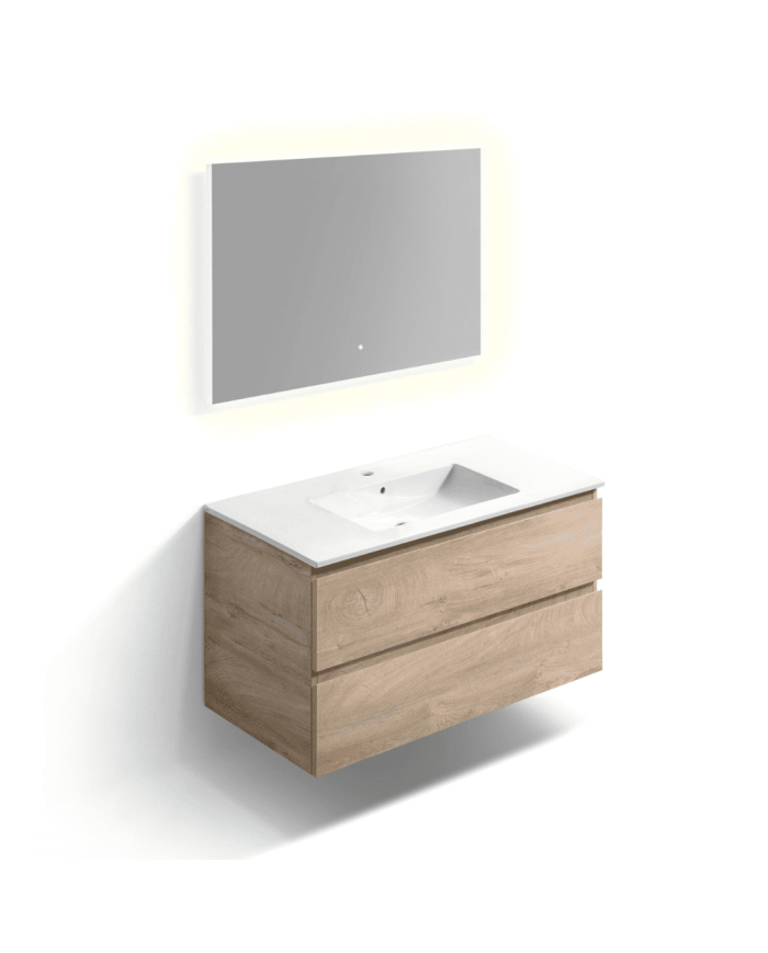 Meuble 100cm 2 tiroirs + miroir LED - InBe - Clou Meuble 100cm 2 tiroirs + miroir LED - InBe - Clou