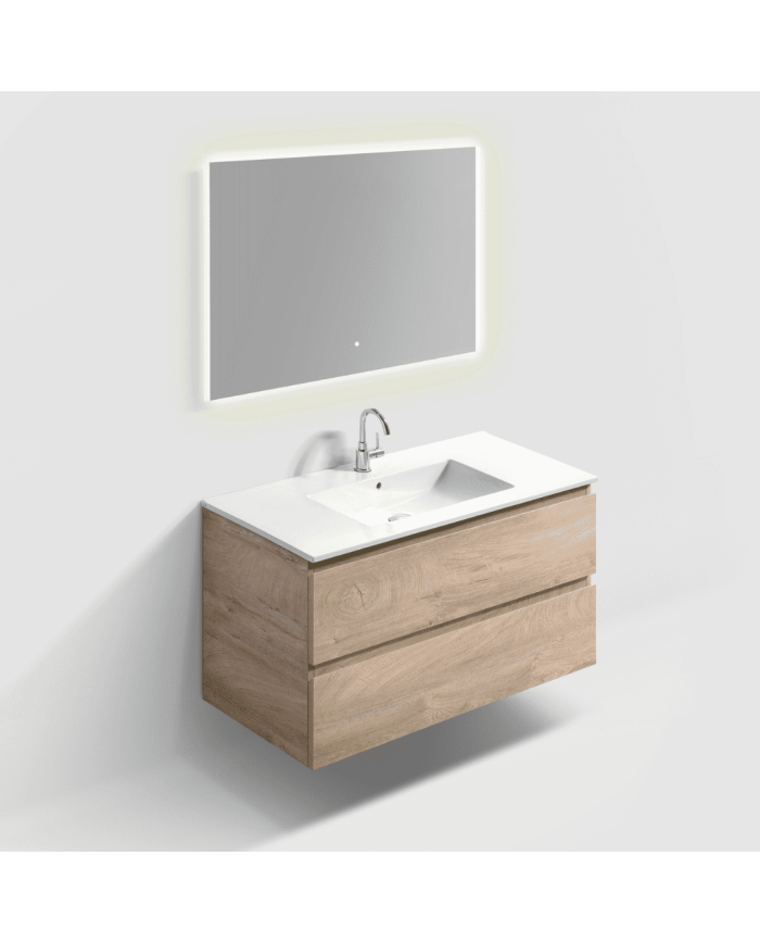 Meuble 120cm 2 tiroirs + miroir LED - InBe - Clou Meuble 120cm 2 tiroirs + miroir LED - InBe - Clou