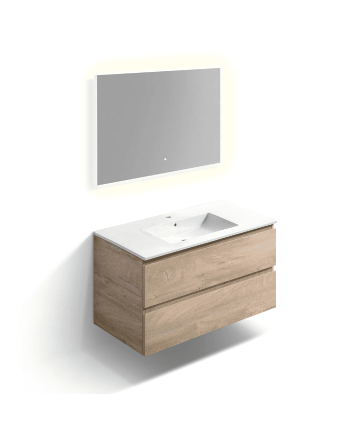 Meuble 120cm 2 tiroirs + miroir LED - InBe - Clou Meuble 120cm 2 tiroirs + miroir LED - InBe - Clou