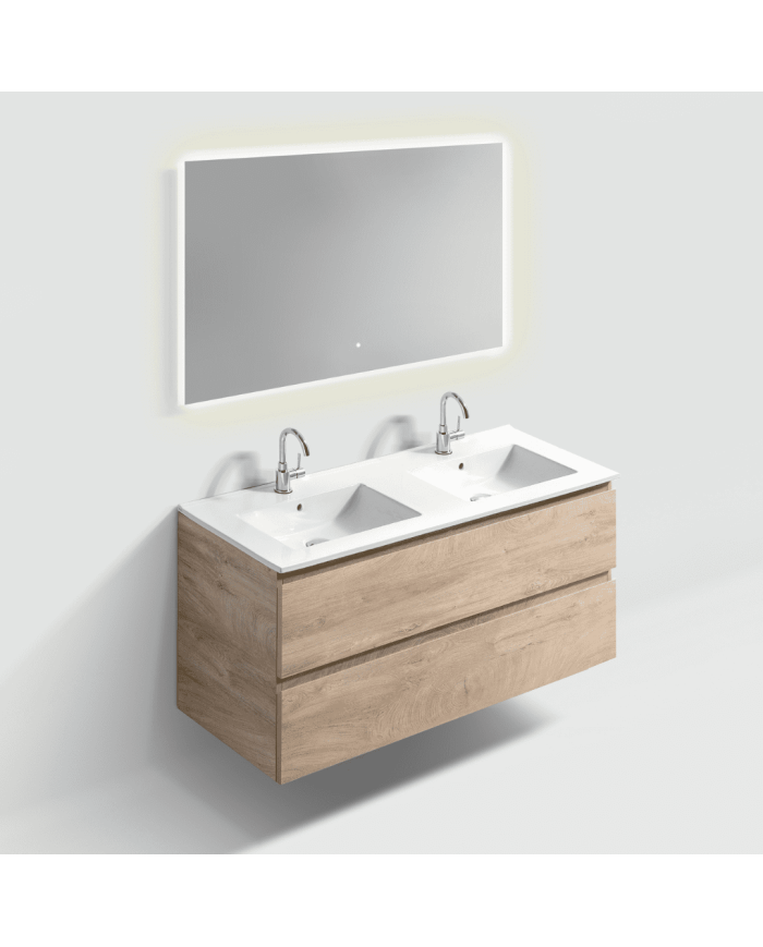 Meuble lavabo double + 2 tiroirs + miroir LED - InBe - Clou Meuble lavabo double + 2 tiroirs + miroir LED - InBe - Clou