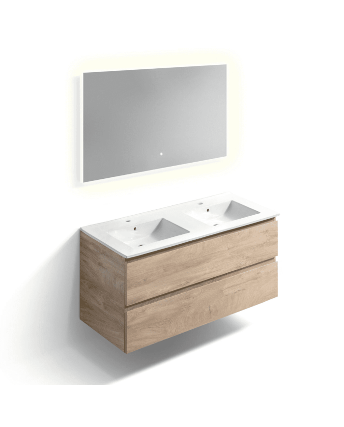 Meuble lavabo double + 2 tiroirs + miroir LED - InBe - Clou Meuble lavabo double + 2 tiroirs + miroir LED - InBe - Clou