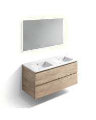 Meuble lavabo double + 2 tiroirs + miroir LED - InBe - Clou Meuble lavabo double + 2 tiroirs + miroir LED - InBe - Clou