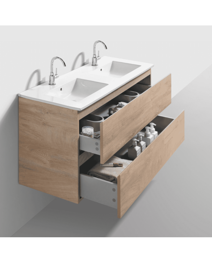 Meuble lavabo double + 2 tiroirs + miroir LED - InBe - Clou Meuble lavabo double + 2 tiroirs + miroir LED - InBe - Clou