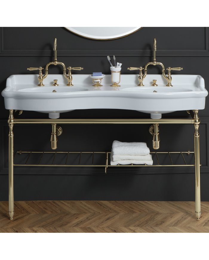 lavabo double vasque Bleu Provence | Céramique rétro 140 cm