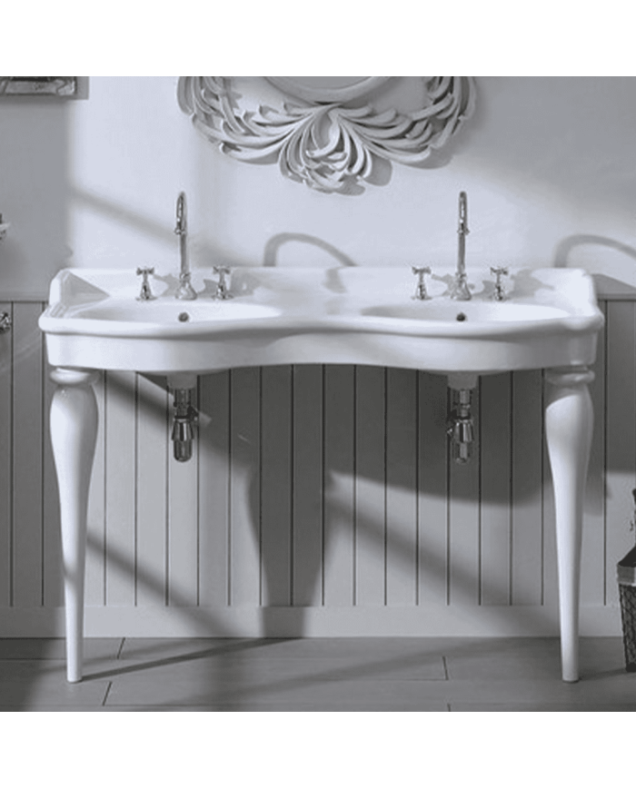 lavabo double vasque Bleu Provence | Céramique rétro 140 cm