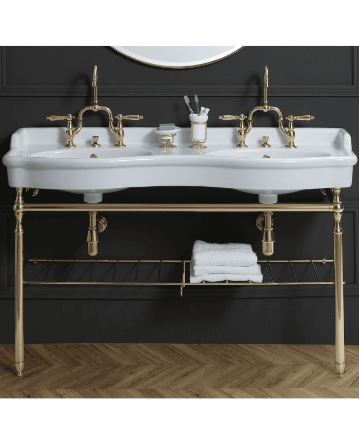 lavabo double vasque Bleu Provence | Céramique rétro 140 cm