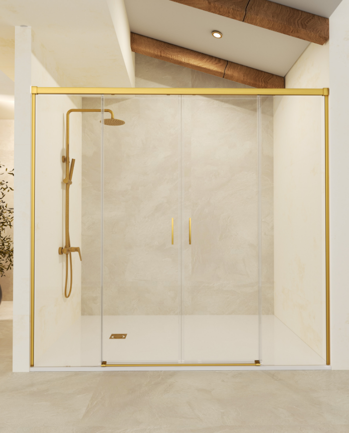paroi douche double or brossé SBX | 6mm anticalcaire