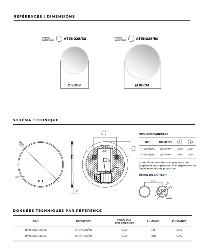 miroir salle de bain ledimex | Miroir Atenas LED éclairé