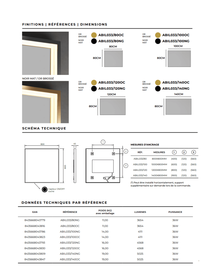miroir led ability ledimex | 2 finitions élégantes