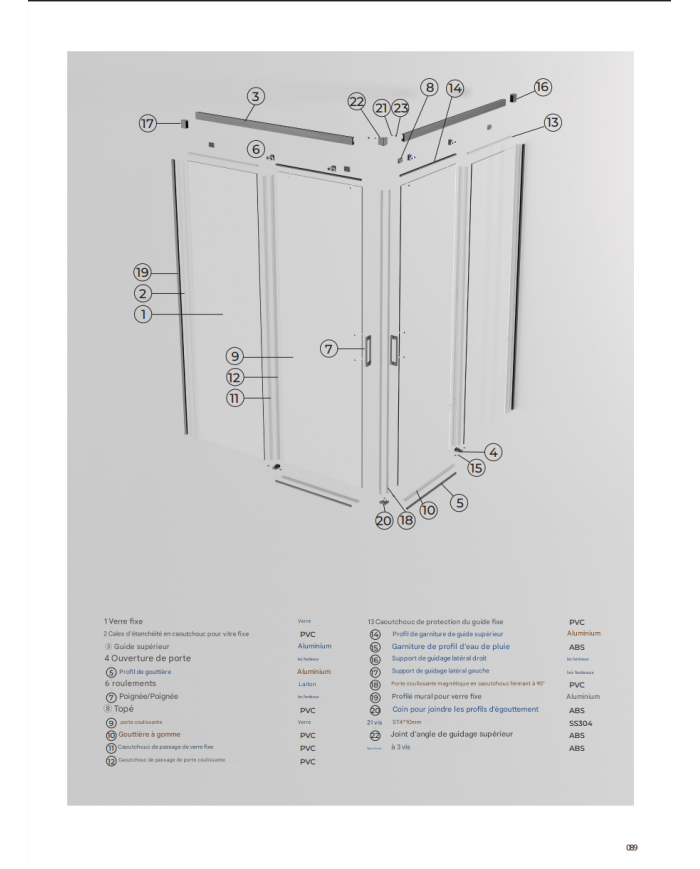 paroi douche angle chromé sbx | sur mesure 6mm