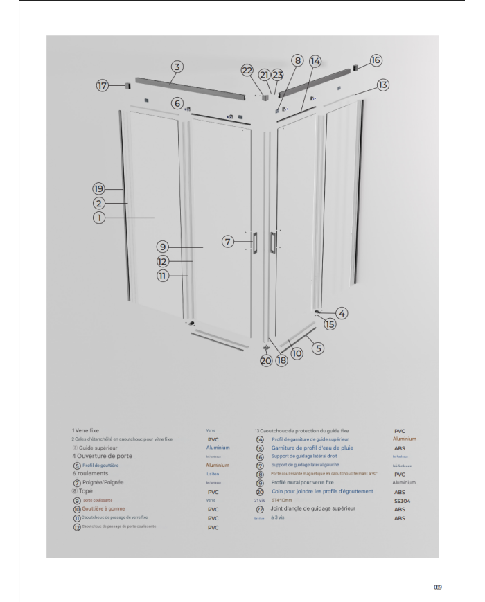 paroi douche angle or brossé sbx | Réversible 6mm