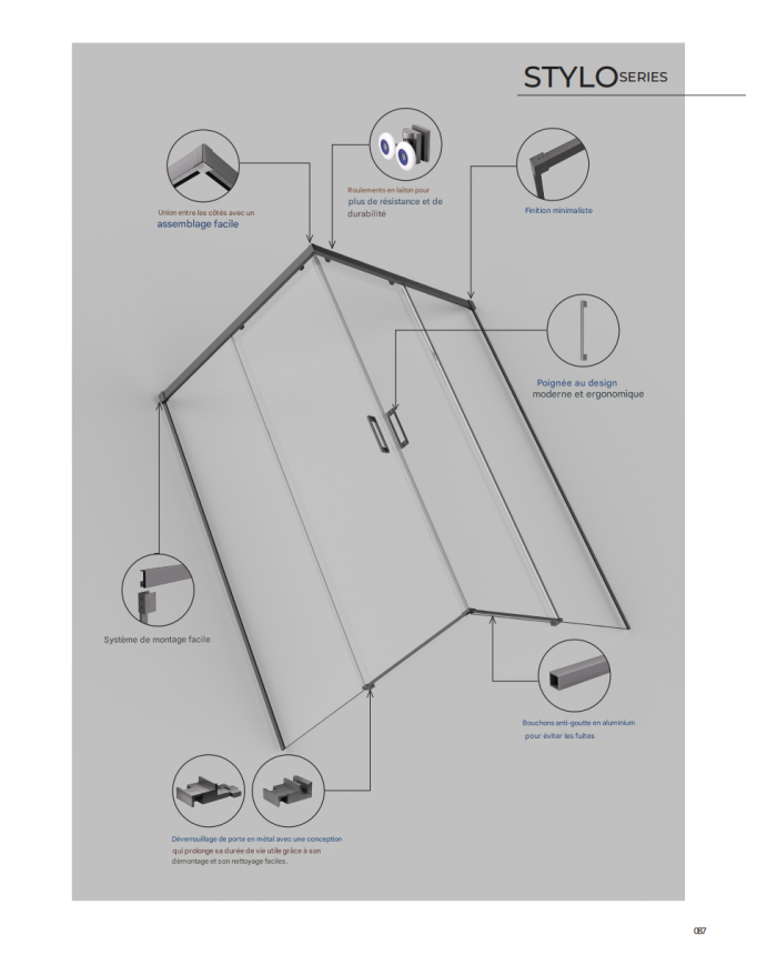 Paroi Douche Angle Or rose brossé - SBX