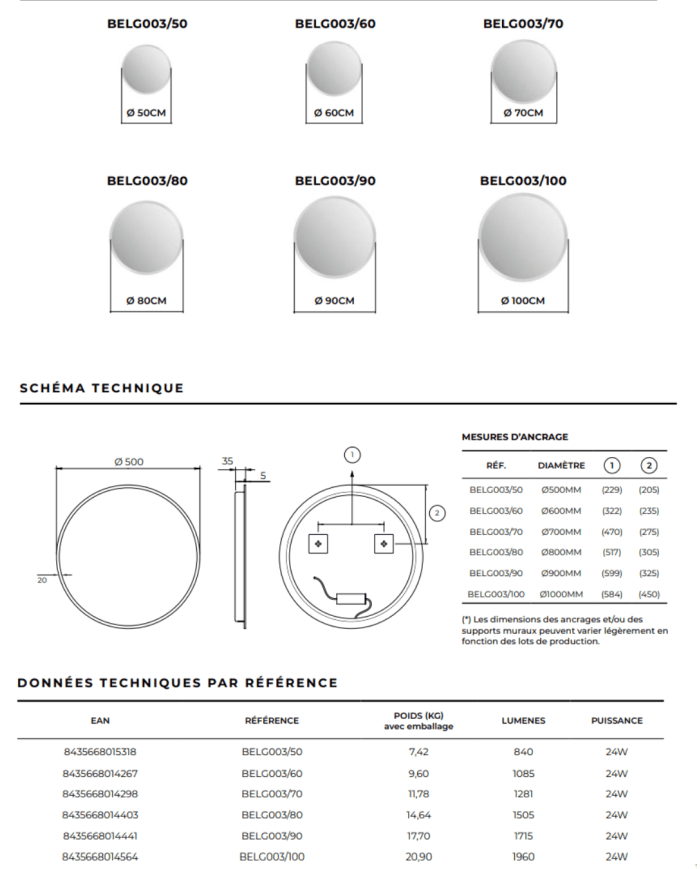 miroir rond ledimex | Verre sablé rétroéclairé