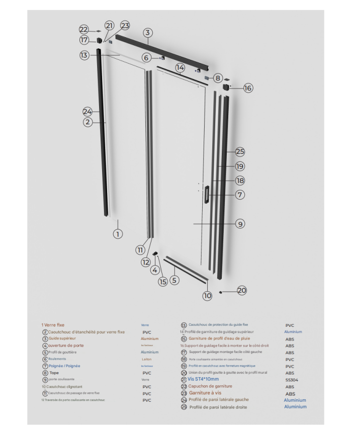 Paroi douche chromé SBX | Réversible 6mm