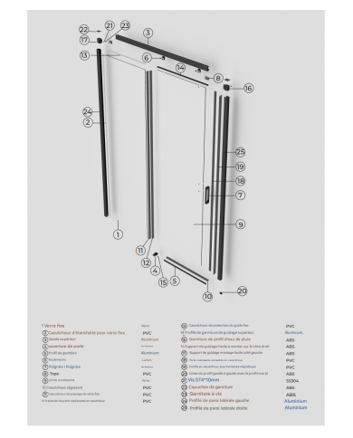 paroi douche noir mat sbx | Réglable 100-180 cm