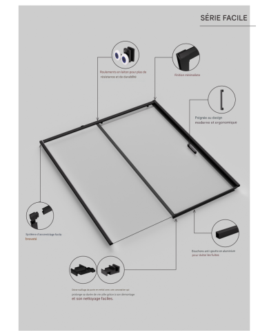 paroi douche noir mat sbx | Réglable 100-180 cm