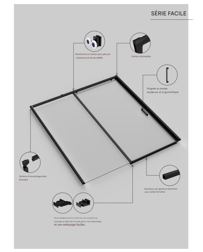 paroi douche noir mat sbx | Réglable 100-180 cm