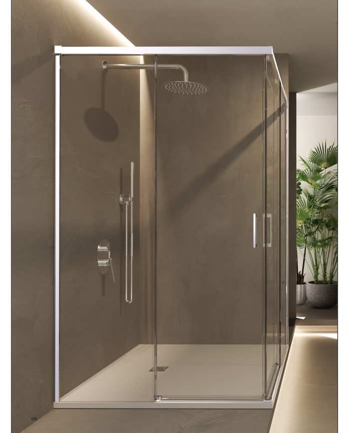 paroi douche angle chromé sbx | sur mesure 6mm